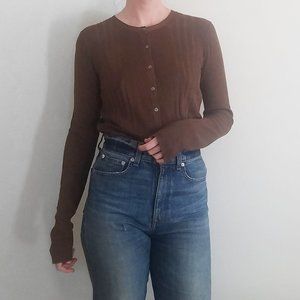 Max Studio Silk Ribbed Cardigan Brown